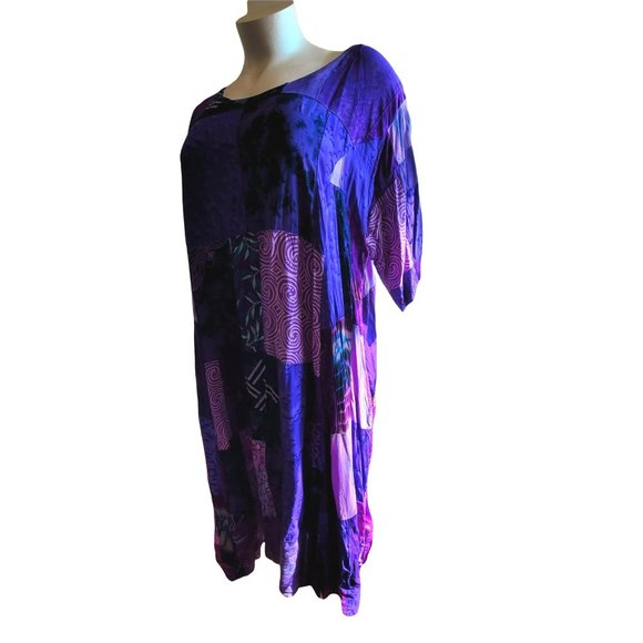 Purple Patchwork Dress Caftan Beach Coverup Trapeze Boho Woman's 3X Plus LH8142 - Picture 5 of 10